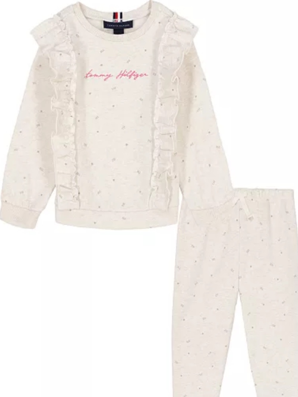 Tommy Hilfiger Cream Ruffle Fleece Top & Jogger Set